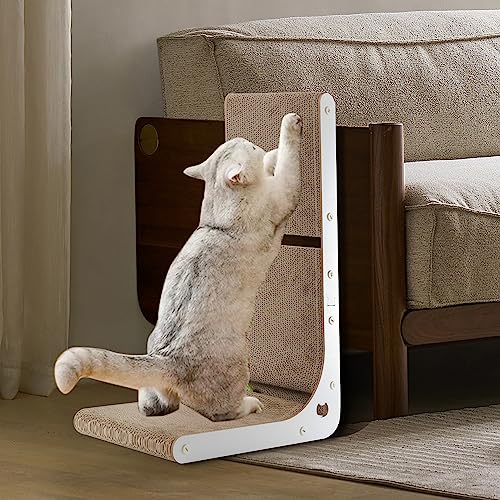 SMARTBEAN Cardboard Cat Scratcher, Vertical Cat Scratching Board, 23.6 Inch L-Shape Cat Scratch Pads with Built-in Catnip Toy Balls, Wall-Mount Cat Scratchers for Indoor Cats - size: L-Shape Cat Scratcher - 1 pc