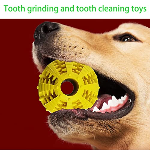 2 Pcs Dog Teeth Ball, Puzzle & Treat Dispensing Dog Toys, Non Toxic Tear Resistant Natural Rubber Toy for Pet Teeth Cleaning/Chewing/Playing/Training (Yellow+Red, 2.36in) - color: Yellow+Red, size: 2.36in