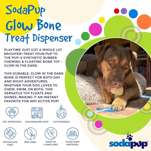 SodaPup Glow Bone – Durable Dog Treat Dispenser & Chew Toy Made in USA from Non-Toxic, Pet Safe, Food Safe Natural Rubber for Mental Stimulation, Problem Chewing, Calming Nerves & More - color: Glow in the Dark Bone, size: Large