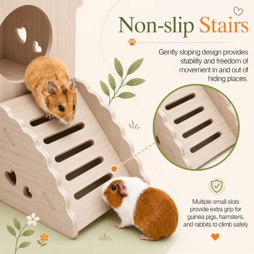 Wooden Hamster & Guinea Pig Castle Hideout, Double-Decker Maze Hut