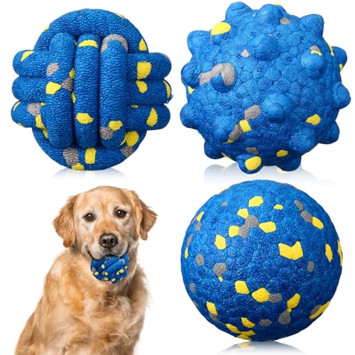 3 Pcs Teyva Dog Toys Balls Chew Fetch, Yarnball,Tennis,Round, Blue - color: Blue, size: Yarnball,Tennis,Round