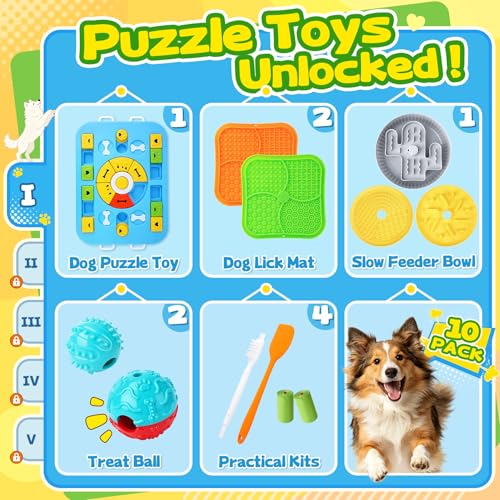 Forfon Upgraded Dog Enrichment Toy Set with Slow Feeder Bowl & Puzzle Toy - color: Expert Dog Puzzle Toys