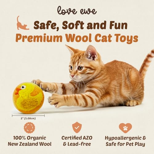 Love Ewe Wool Cat Toys Ball 3 Pack, 2-inch Duck and Bunny - color: Duck/Bunny