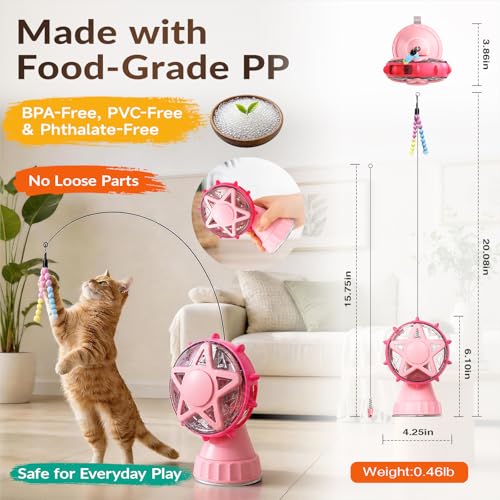 Interactive Cat Treat Dispenser Toy, 2-in-1 Slow Feeder & Wand Pink - color: Pink