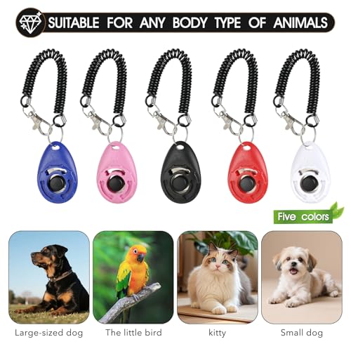 5 Pack Dog Clicker, Pet Training Clicker with Wrist Strap