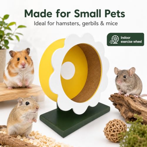 Novabright 9 Inch Hamster Wooden Silent Wheel, Flower Design Small Animal Exercise Wheel, Quiet Spinner Hamster Running Wheels Prevent Depression Toys for Hamsters, Gerbils, Mice and Other Small Pets