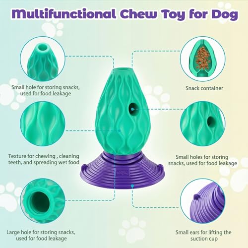 Interactive Dog Treat Dispensing Puzzle Toy, TPE Material with Detachable Suction Base for Medium & Large Dogs, Teeth Cleaning, Mental Stimulation & Boredom Relief