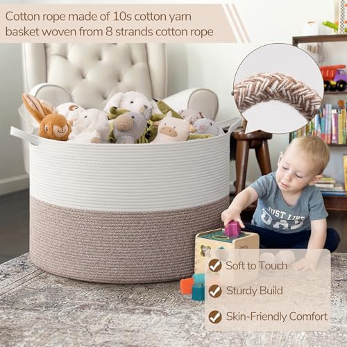 INDRESSME 115L Extra Large Woven Rope Blanket Basket Living Room, Brown - color: White & Brown, size: 23.6"D x 15.7"H