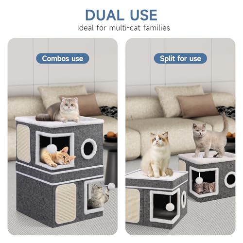 Shikha 2 Story Cat House beds for Indoor Cats with Scratch Pads Grey - color: Grey, size: Double