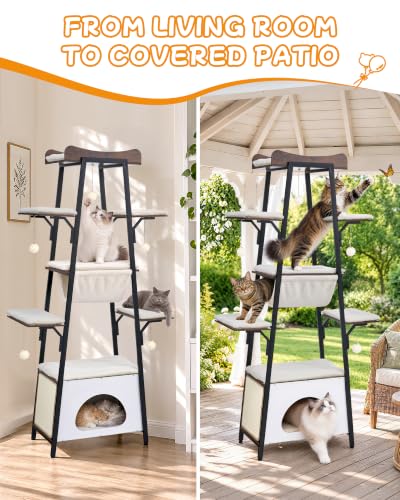 74 in Modern Cat Tree Tower Heavy Duty Metal Frame - color: Green, size: 74" H