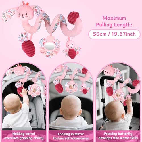 Spiral Car Seat & Stroller Activity Toys for Babies 0-6 Months - color: Pink Rabbit