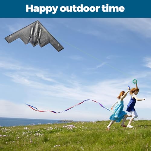 B2 Model Airplane Kite, Large Easy to Fly Kites Adults, 300FT String Reel Perfect for Beach Park Family Outdoor Activities - color: black
