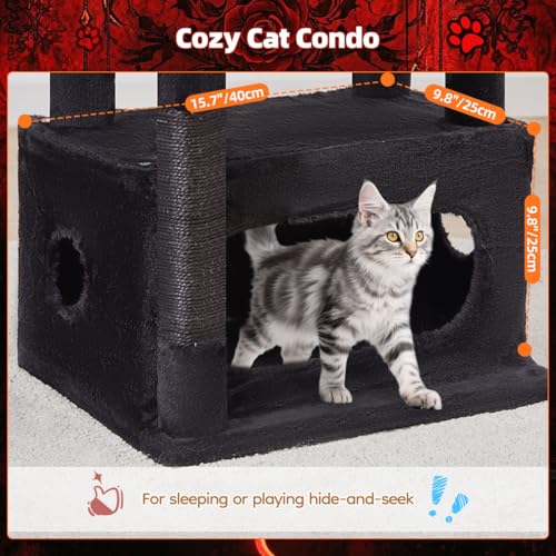 Taoqimiao Gothic Cat Tree, 38.5In Cat Tower for Indoor Cats, for Kittens - color: Black and Red, size: 38.5 Inches