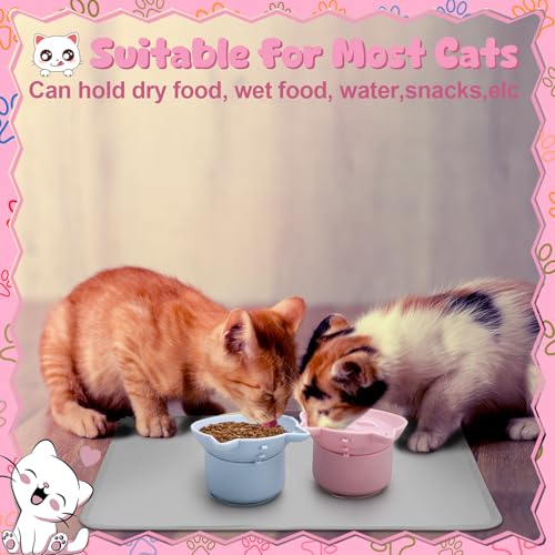 2 Pack Elevated Slow Feeder Cat Bowls Anti Vomit Silicone Raised Cat Bowls - color: Pink, Blue