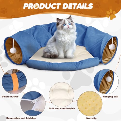Spardar 2-in-1 Bunny Tunnel Bed, with Removable Mat Hideout, Blue - color: Blue