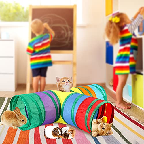 BWOGUE Bunny Tunnels & Tubes, 3-Way Collapsible Rabbit Hideout for Bunnies - color: Rainbow