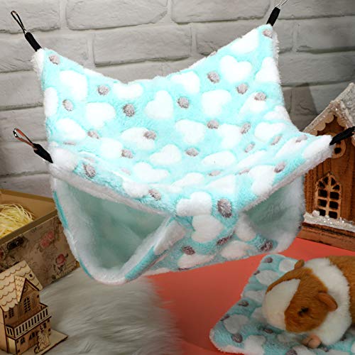 Boao 2 Pcs Guinea Pig Rat Hammock for Pet, Mint Green, Pink, Heart Pattern