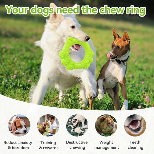 Indestructible Dog Chew Toys for Aggressive Chewers, Super Chewer Toys for Medium Large Dogs, Interactive Ring Toy, Heavy Duty Teething Toys - color: Bright yellow