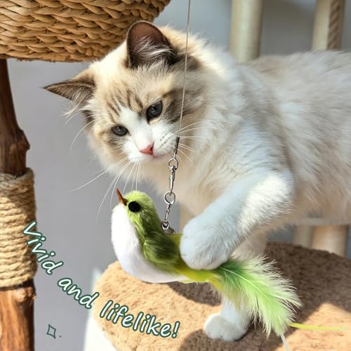 SONGWAY Cat Toy Wand Refills - 7 Pieces Realistic Plush Bird Cat Toys with Natural Feather Tails, Interactive Cat Teaser Refills for Indoor Cats, Kitten Hunting Play & Boredom Reduction - color: Colorful Birds