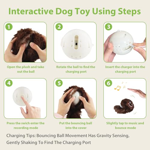 PETGEEK Interactive Dog Toys Ball - Rechargeable, Squeaky Plush Crazy Bouncer Dog Ball with Wiggles & Vibrations, Durable Moving Vibrating Toy for Small, Medium, Large Dogs (6 Inches, Brown) - color: brown