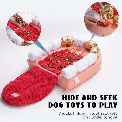 Nocciola Interactive Teeth Dog Toys – Enrichment Puzzle Funny Dog Toy for Small to Large Dogs, Non-Slip Hide and Seek Dog Toys to Keep Dogs Busy - color: red