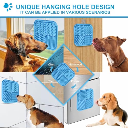 Azyh 2 PCS Licking Mat for Dogs & Cats with Suction Cups, Dog Slow Feeder Lick Pat for Anxiety Relief, Dog Toys Feeding Mat for Butter Yogurt Peanut, Pets Bathing Grooming Training Mat (7.9''*7.9'') - color: Blue&Green Square