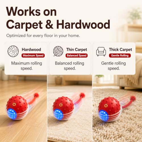 Interactive Rolling Cat Ball, Motion Activated Automatic Cat Toy - color: Crimson