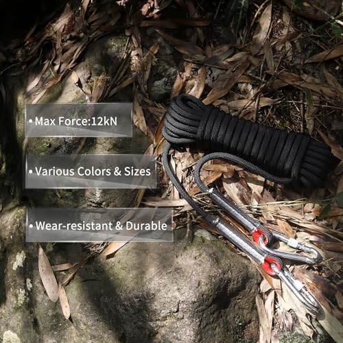 (3/8in) Static Climbing Rope 12KN, Marine Floating Line with Hooks,98ft - color: 10mm-black 12kn, size: 98ft/30M