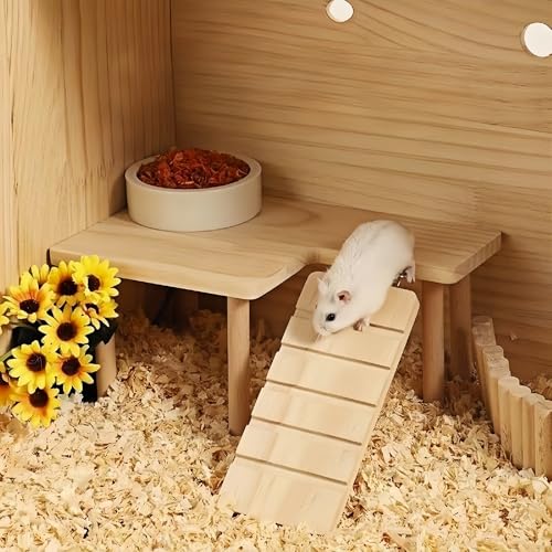 Wooden Hamster Platform for Hamster Cage Accessories Climbing Toys Dwarf Syrian Hamster Gerbil Rat Mice Degus or Other Small Pets (Rectangle)