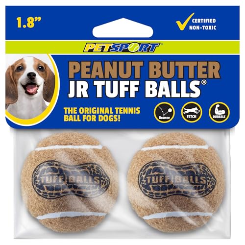 PetSport Junior Peanut Butter Tuff Ball Dog Toys | 6 Pack Jr. (1.8") Pet Safe Felt & Durable Rubber Tennis Balls | Play Fetch, Chuck or Toss at Dog Park - size: 1.8 Inches ( Pack of 6 )