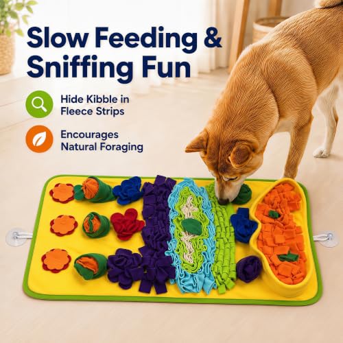 Snuffle Mat for Dogs – Extra Large 32'' x 20'', Washable Slow Feeder Dog Toy, Durable Interactive Dog Puzzle for Mental Stimulation & Nosework Training, with Anti-Slip Suction Cups - color: Blue-Yellow