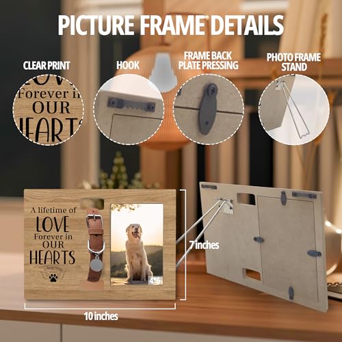 Dog Cat Pet Memorial Picture Frame with Collar Holder, 4x6 Photo, Black, White, Wooden, Traditional Style, Tabletop/Wall Mount - color: lifetime