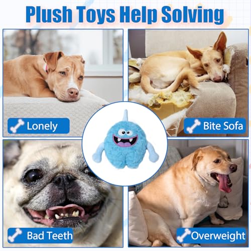 Monster Stuffed Squeaky Dog Toy, Crinkle Dog Plush Toy, Light Blue - color: Light Blue