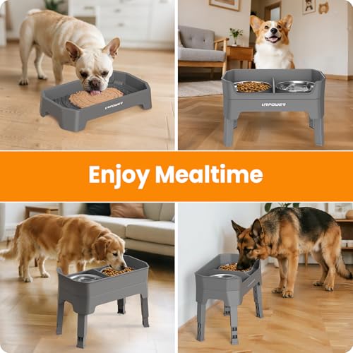 URPOWER Elevated Dog Bowls, 3-in-1 Double Deck Raised Dog Bowl Stand - color: Grey, size: Large