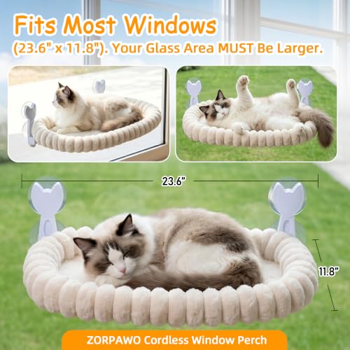 Cat Window Hammock - Beige Cordless Foldable Perch for All Cats - color: Beige