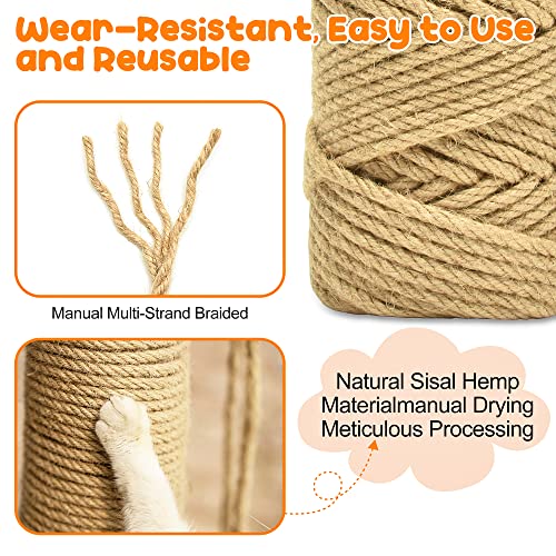328FT 1/4 Inch Cat Scratching Sisal Rope for Cat Trees & Posts - color: Natural, size: 328ft