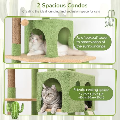 Globlazer F70 Pro Cactus Heavy Duty Cat Tree Tower for Indoor Large Cats - color: Cactus Green