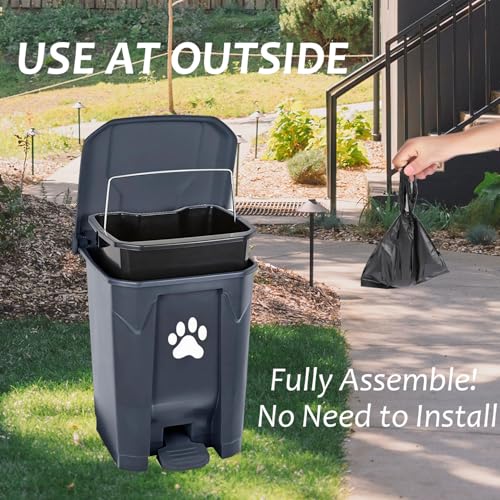 Outdoor Trash Can Dog Poop Bin Dog Waste Trash Can Pet Outside Garbage Can - color: Grey with 5rolls Bags