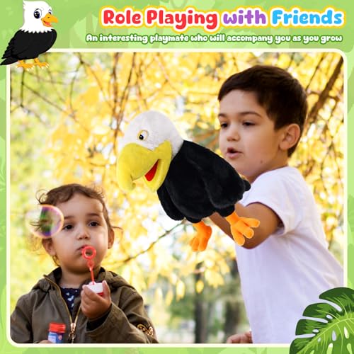 Animal Hand Puppets 11 Inch Bird Plush Toucan Owl Eagle Parrot Flamingo Peacock Puppet Toys Role-Play Puppets for Kids Storytelling Imaginative Pretend Play Teaching Preschool(Eagle) - style: Eagle