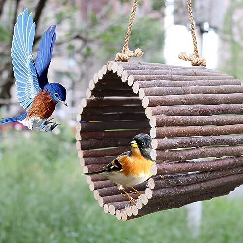 Natural Apple Wood Parrot Hammock & Tree Caves - Bird Cage Accessories for Little Bird, Parakeets, Cockatiels, Lovebirds & Hamsters (6.49" Diameter) - color: Hemp Rope Style, size: Small