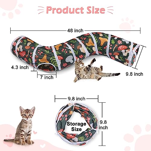 Glittme Cat Tunnel, Cat Tunnels for Indoor Cats, S-Shape Cats Cave with Cat Toys, Foldable Cat Tubes and Tunnels for Cats, Rabbit, Puppy, Guinea Pig - color: Black Mushroom