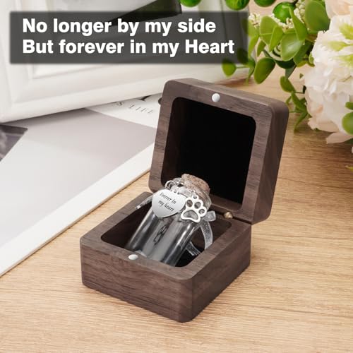 SOITIS Small Pet for Dogs Cats Wooden Box Tiny Glass Urn Pet Ashes Keepsake - color: Silver Paw