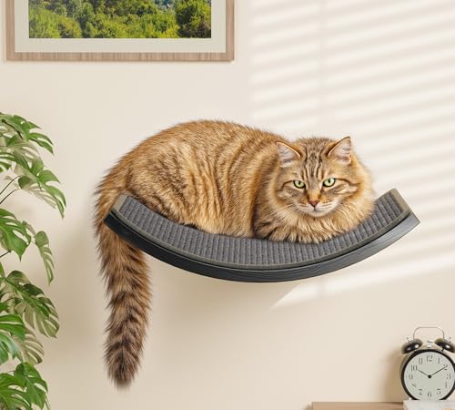 Cat Wall Shelves for Large Cats Set, Grey Curved Wall Sisal Bed and 2 Floating Wall Sisal Steps, Wall Mounted Climbing Shelves for Sleeping, Playing, and Lounging - color: Gray Sisal 3 in 1
