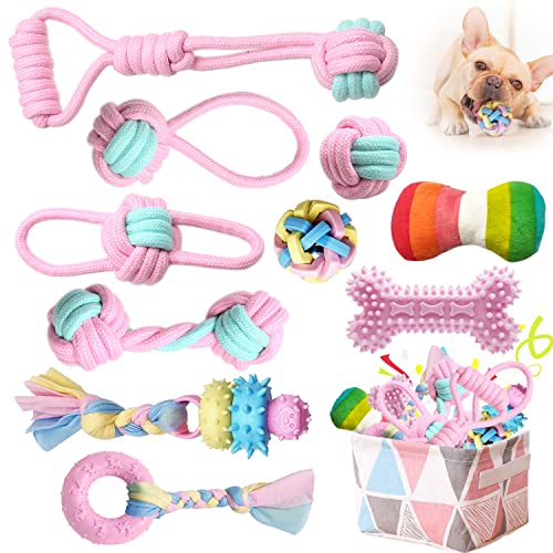 Puppy Teething Chew Toys for Small Dogs - Interactive Rope Toy, Balls, Ring, and Storage Basket (C) - style: C