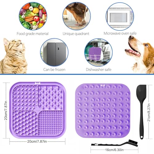 Azyh 2 PCS Licking Mat for Dogs & Cats with Suction Cups, Dog Slow Feeder Lick Pat for Anxiety Relief, Dog Toys Feeding Mat for Butter Yogurt Peanut, Pets Bathing Grooming Training Mat (7.9''*7.9'') - color: Cyan&Purple Square