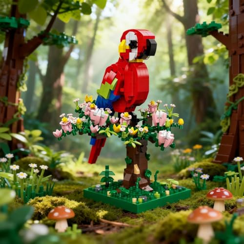 3D Scarlet Macaw Bird Micro Blocks Set - 900Pcs Tropical Model