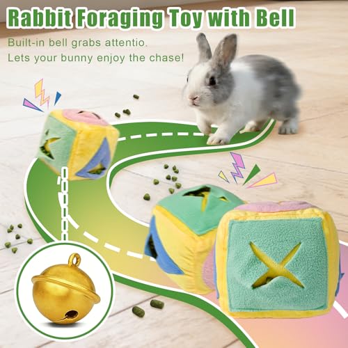 Rabbit Foraging Toy with Bell,Puzzle Feed Game Guinea Pig Fun Enrichment Toys Boredom Relief,Washable Snuffle Interactive Treat Ball Dispenser Exercise Bunny Toys for Indoor Bunnies(Yellow) - color: Yellow