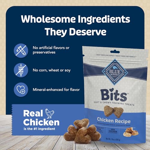 Blue Buffalo Bits Soft Dog Treats for Training, Made with Natural Ingredients & Enhanced with DHA, Chicken Recipe, 19-oz Bag (Pack of 4) - size: 19 Ounce (Pack of 4)