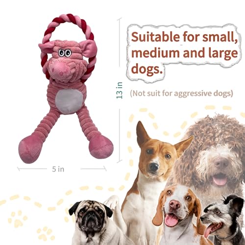 Plush Wrinkled Squeaky Dog Toy,2-Pack The Best Durable Teething Puppy Rope Chew Toy Keeps Them Busy Playing Hide-and-Seek Suitable for Puppy, Medium Dogs and Large Dogs (Pink & Gray) - color: Pink & Gray