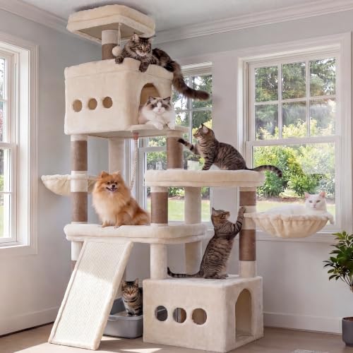 Heybly Cat Tree 72.4-Inch Anti-Tip Cat Tower with Spacious Perches HCT060MJ - color: Beige